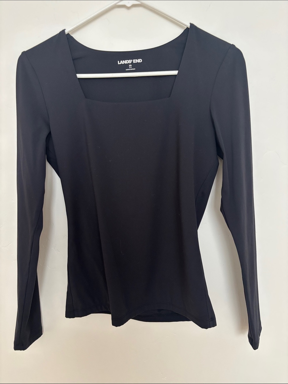 Lands' End Black Square-Neck Long Sleeve Fitted Top